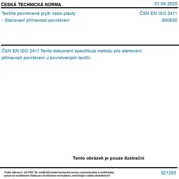 ČSN EN ISO 2411 - Textilie povrstvené pryží nebo plasty - Stanovení přilnavosti povrstvení - Tisk