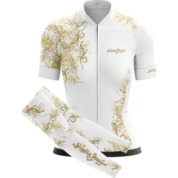cyklistický dres Dámský cyklistický dres Cykloanimal Gold bílá + návleky na ruce - L