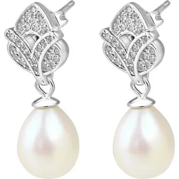 Náušnice Stříbrné náušnice s perlou a zirkony
