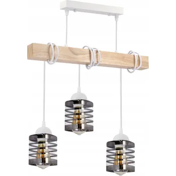 Svítidlo Berge Závěsné LED stropní svítidlo 3xE27 dřevěný trám - skleněné lišty - bílé