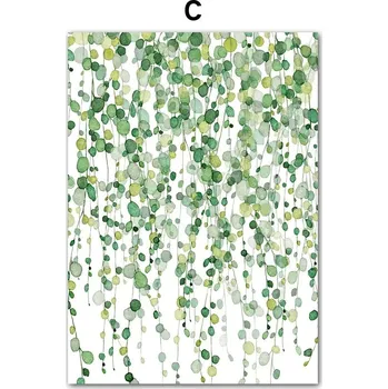 Obraz Zelený akvarelový obraz rostlin | Dekorace na zeď, Skandinávský obraz - C , 15 x 20 cm bez rámu