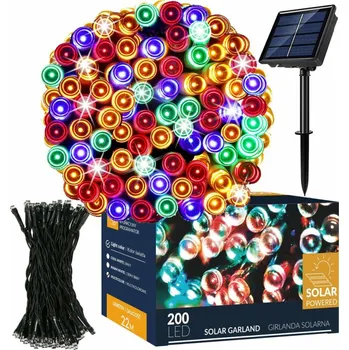Vánoční dekorace SPRINGOS LED solární řetěz - 22m, 200LED, 8 funkcí, IP44, multicolor