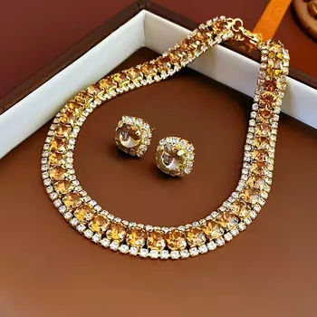 Souprava šperků Luxusní dámský set šperků- náhrdelník a náušnice | dámské šperky, svatební šperky - žluť