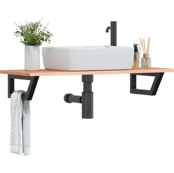 Koupelnový nábytek Deska pod umyvadlo nástěnná ocel a masivní dubové dřevo Hnědá3302571