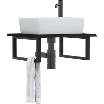 Koupelnový nábytek Deska pod umyvadlo nástěnná ocel a masivní dubové dřevo Hnědá3302617