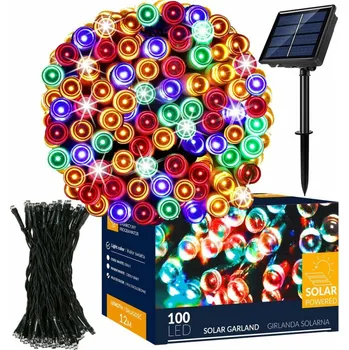 Vánoční dekorace SPRINGOS LED solární řetěz - 12m, 100LED, 8 funkcí, IP44, multicolor