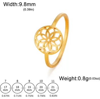 Prsten Ocelový prsten květ života | Dámský šperk - D - Zlatá barva , 11