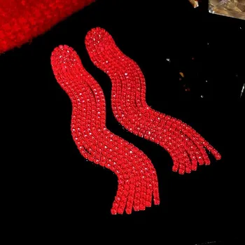 Náušnice Dlouhé visací náušnice červené s kamínky | luxusní náušnice, dámské náušnice - HE18598-3