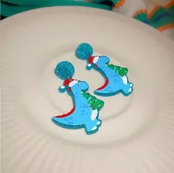 Náušnice Vánoční veselé náušnice | módní náušnice, náušnice pro ženy - modrý dinosaurus