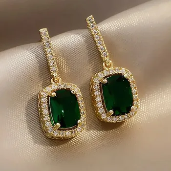 Šperk Smaragdové visací náušnice se zirkony | dámské náušnice, luxusní náušnice - HE5238-2
