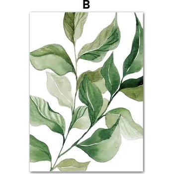 Obraz Zelený akvarelový obraz rostlin | Dekorace na zeď, Skandinávský obraz - B , 13 x 18 cm bez rámu