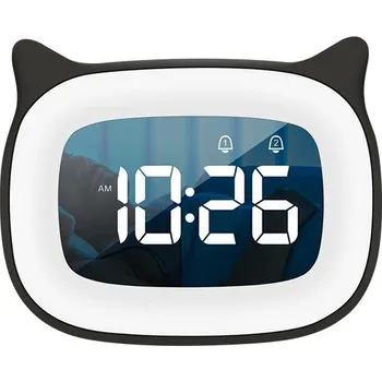 Budík LED budík s hlasovým ovládáním a nočním světlem | digitální budík, stolní hodiny - Černý
