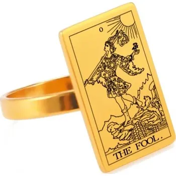 Prsten Ocelový prsten s tarotem | magický amulet - Blázen , 9