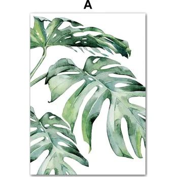 Obraz Zelený akvarelový obraz rostlin | Dekorace na zeď, Skandinávský obraz - A , 13 x 18 cm bez rámu