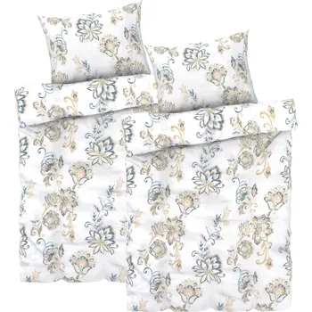 Povlečení LIVARNO home Sada saténového ložního povlečení, 140 x 200 cm, 70 x 90 cm, ornament/modrá/bílá/béžová, 2dílná