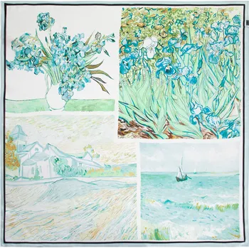 Šátek Dámský modro - zelený vzorovaný hedvábný šátek | WITTCHEN | 100-7D-S01-X10