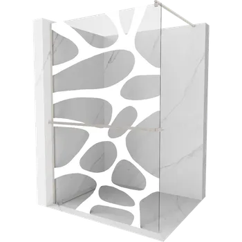 Mexen Kioto+ sprchová stěna s poličkou Walk-in 140 x 200 cm, bílá vlna, kartáčovaný nikl - 800-140-121-97-97 Sprchové stěny