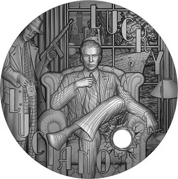 Exkluzivní stříbrná mince Lucky Luciano 2 Oz 2024 (The Gangsters) Ultra High Relief Gilded Antique - (4.)