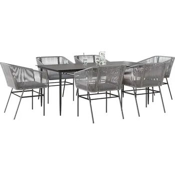 7dílný zahradní jídelní set s poduškami šedý polyratan sklo Šedá3334532