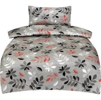 Povlečení Povlečení bavlněný satén, Lístky na šedé ,1ks 140 x 200 /1 ks 70 x 90 cm