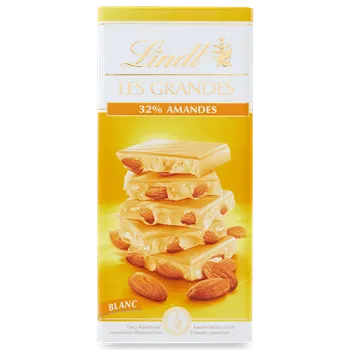 Cukrovinka LINDT Les Grandes čokoláda BÍLÁ s celými mandlemi 150g