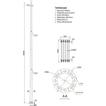 Venkovní osvětlení LEDSVITI Stožár 18m pro osvětlení bez výložníku