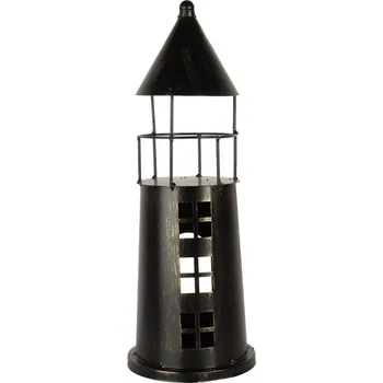 Černá antik kovová dekorace maják Lighthouse - Ø 16*45 cm