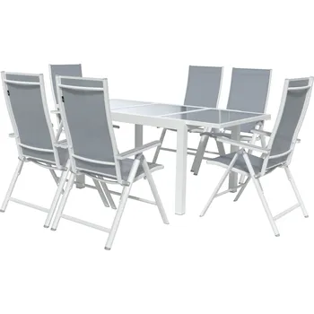 Zahradní nábytek LIVARNO home Sada hliníkového zahradního nábytku s rozkládacím stolem a křesly Houston, 7dílná, bílá/šedá