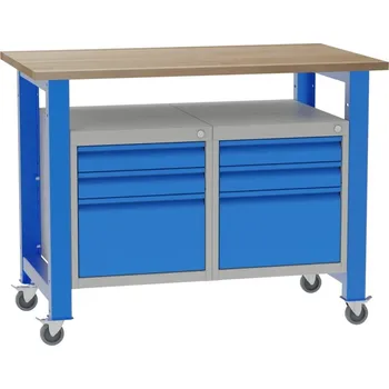 Dílenský stůl KOVONA Mobilní dílenský stůl s vloženými kontejnery SD41214K [A_buková spárovka 40 mm]