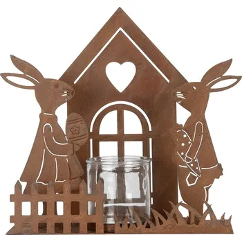 Svícen Rezavý svícen s králíčky Brocante rust - 26*9*26 cm