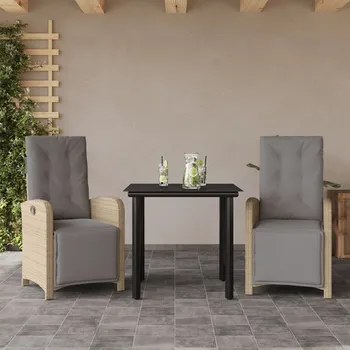 3dílný bistro set s poduškami béžový polyratan Béžová3212591