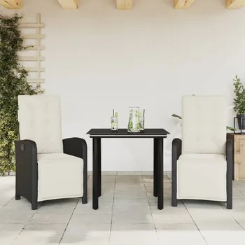 3dílný bistro set s poduškami černý polyratan Černý3212521