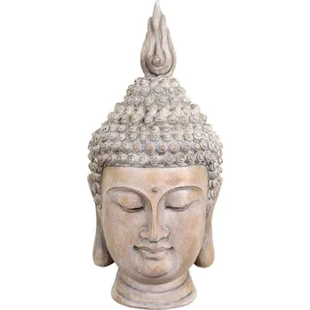 Béžová antik dekorace hlava Buddha - 11*15*28 cm