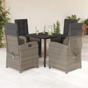 5dílný zahradní jídelní set s poduškami šedý polyratan Šedá3212362