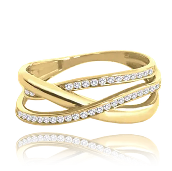 Prsten MINET Zlatý zapletený prsten s bílými zirkony Au 585/1000 vel. 62 - 3,05g Velikost prstenu: 62