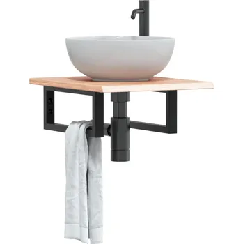 Koupelnový nábytek Deska pod umyvadlo nástěnná ocel a masivní dubové dřevo Hnědá3302553