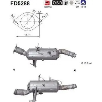 Filtr pevných částic Filtr sazových částic, výfukový systém AS FD5288