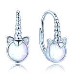 0152 MINET Dětské stříbrné náušnice jednorožci s bílými opály a bílými zirkony