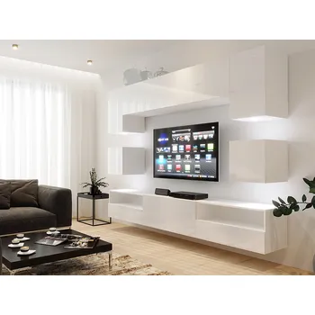 Obývací stěna MOB Berny 59 (bílá + bílý lesk)