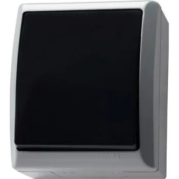 vypínač OSPEL FALA spínač jednopolový šedý s černou klapkou IP44