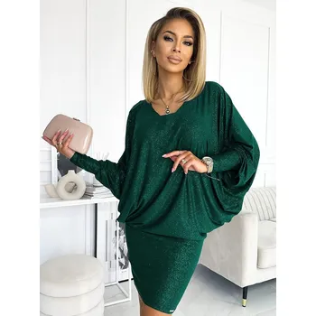 Dámské šaty Lesklé šaty 402-2 v butelkové zelené barvě, VELIKOST L/XL