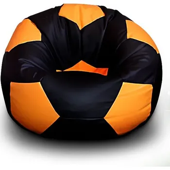 Sedací pytel FITMANIA Sedací vak Fotbalový MÍČ XXL+ podnožník VZOR: 05 ČERNO-ORANŽOVÁ míč a podnožka