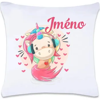 Dekorativní polštářek DOBRÝ TRIKO Polštář s potiskem Jednorožec se sluchátky 40 x 40 cm Oboustranný tisk: NE