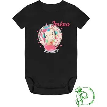 Kojenecký body Dětské bavlněné body Jednorožec se sluchátky Barva: Černá, Velikost body: 92 (18-24M)