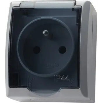 vypínač OSPEL FALA zásuvka šedá s kouřovým víčkem IP44