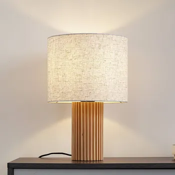Lampička Lindby stolní lampa Kimiko, výška 38 cm, dřevo, textil - Podstavec – průměr 10 cm, výška 18 cm; délka kabelu 300 cm Světlé dřevo, béžové 1 x 15 W LED - Doprava zdarma