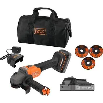 Dílna BLACK+DECKER Nářadí - 18V AKU úhlová bruska 115 mm s příslušenstvím, 2x aku 2,0 Ah Li-Ion, nabíječka BCG6L8D2S-QW