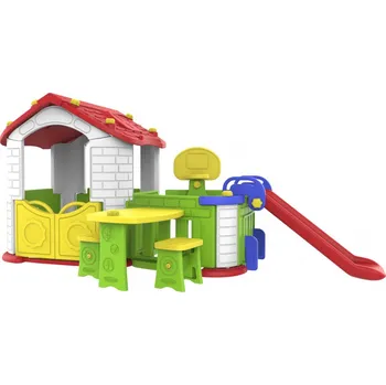 Dětský domeček RKToys Dětský zahradní domeček se skluzavkou 117 cm 5 v 1 CHD-808 Červený