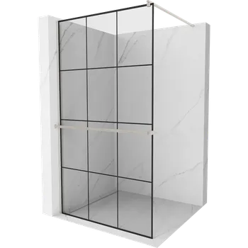 Mexen Kioto+ sprchová stěna s policí Walk-in 110 x 200 cm, černá mřížka, kartáčovaný nikl - 800-110-121-97-77 Sprchové stěny