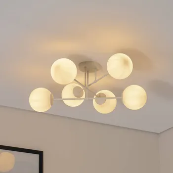 HELam Stropní svítidlo Moon, 87 cm, 6 světel, písková barva, sklo, E27 písek 6 x 15 W LED - Doprava zdarma